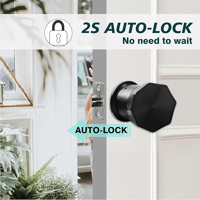 Black Door Knobs with Digital Keypad Lock, Electronic Door Lock with Handle - Image 4