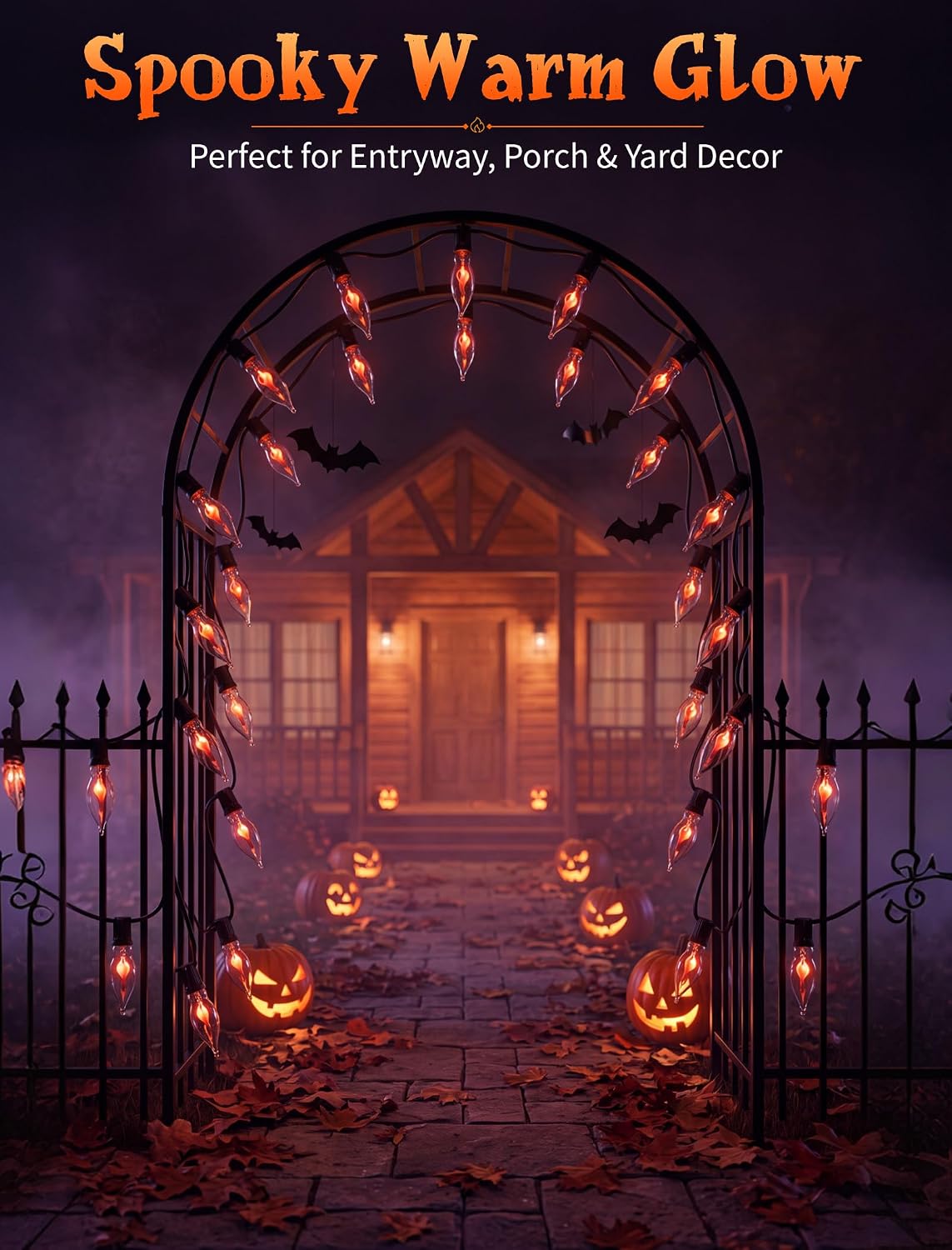 25Ft C18 Flickering Flame String Lights, Outdoor Halloween Decorations