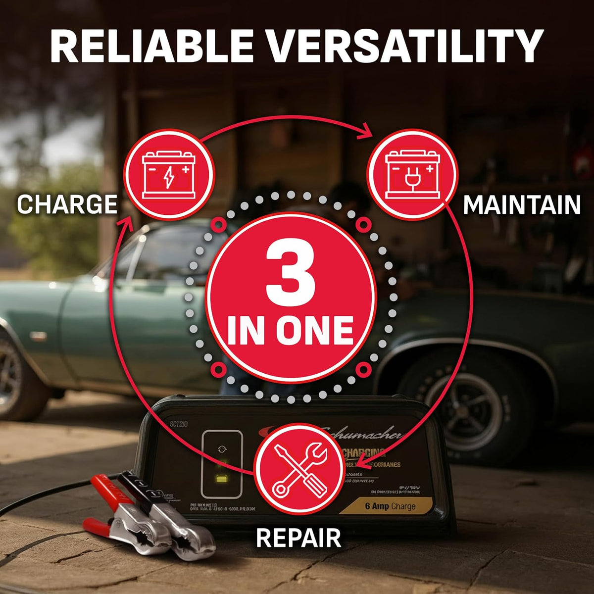 schumacher electric 6a car battery charger & maintainer, close-up detail