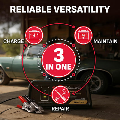 schumacher electric 6a car battery charger & maintainer, close-up detail