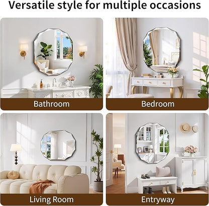 GLASHOM Frameless Bathroom Mirror, 30x36 inch Vanity Mirror Beveled Edge Wall - Image 6