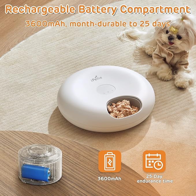 iPettie Donut Frost 6 Meal Cordless Automatic Pet Feeder, Dry & Wet Food - Image 4