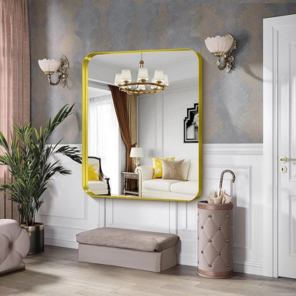 CIRCUMI Gold Bathroom Mirror, Rounded Corner, Tempered Glass, Large Mirror - Image 2