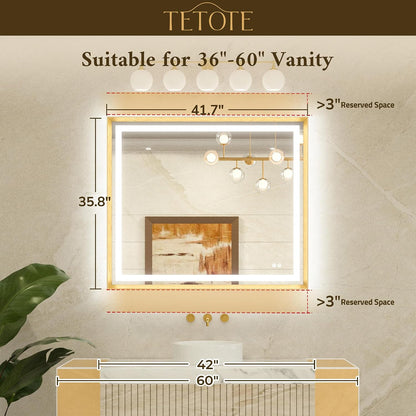 42 x 36 Led Mirror Brushed Nickel Metal Frame Frontlit & Backlit Vanity Mirror Anti-Fog Stepless Dimmable 3 Colors White/Warm/Natural Wall Mirror with Lights Wall-Mounted