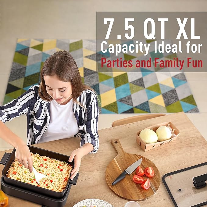 Electric Skillet, Techwood 7.5-Quart 2-in-1 Versatile Multi-Cooker - Image 4