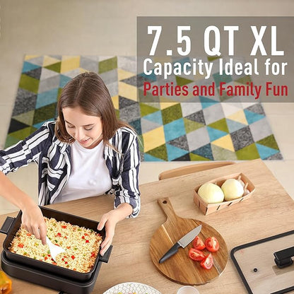 Electric Skillet, Techwood 7.5-Quart 2-in-1 Versatile Multi-Cooker - Image 4