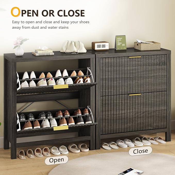 Shoe Cabinet Storage for Entryway, Fluted Shoe Cabinet - Image 7