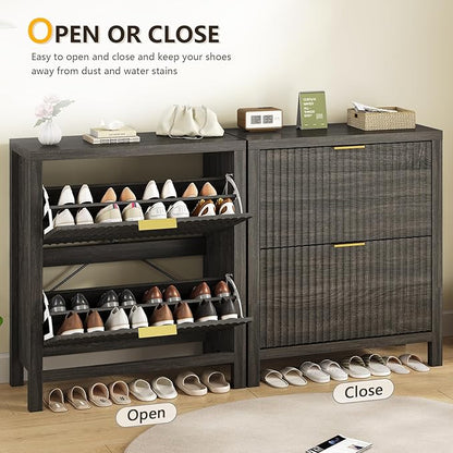 Shoe Cabinet Storage for Entryway, Fluted Shoe Cabinet - Image 7