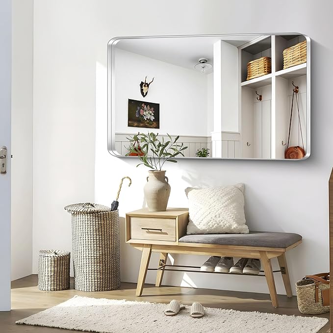 CIRCUMI Silver Bathroom Mirror, Rounded Corner, Tempered Glass, Large Mirror - Image 6
