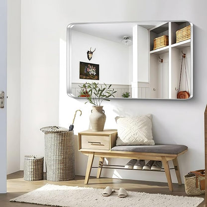 CIRCUMI Silver Bathroom Mirror, Rounded Corner, Tempered Glass, Large Mirror - Image 6