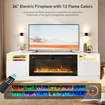 YISUFO 70" TV Stand with 36" Electric Fireplace, Large Modern Media - Image 9