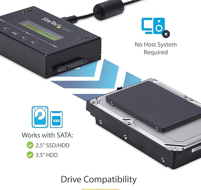 StarTech.com 1:1 Standalone Hard Drive Duplicator & Eraser, SATA HDD / SSD Disk - Image 3