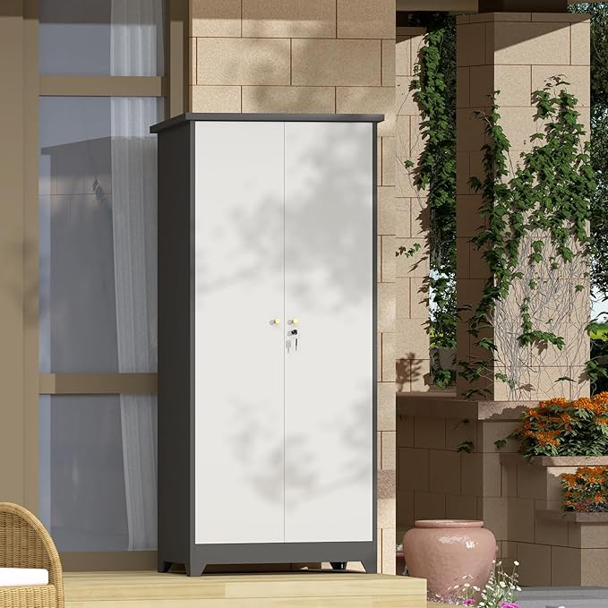 GREATMEET 72.8" Outdoor Broom Storage Cabinet, Metal Storage Cabinets - Image 7