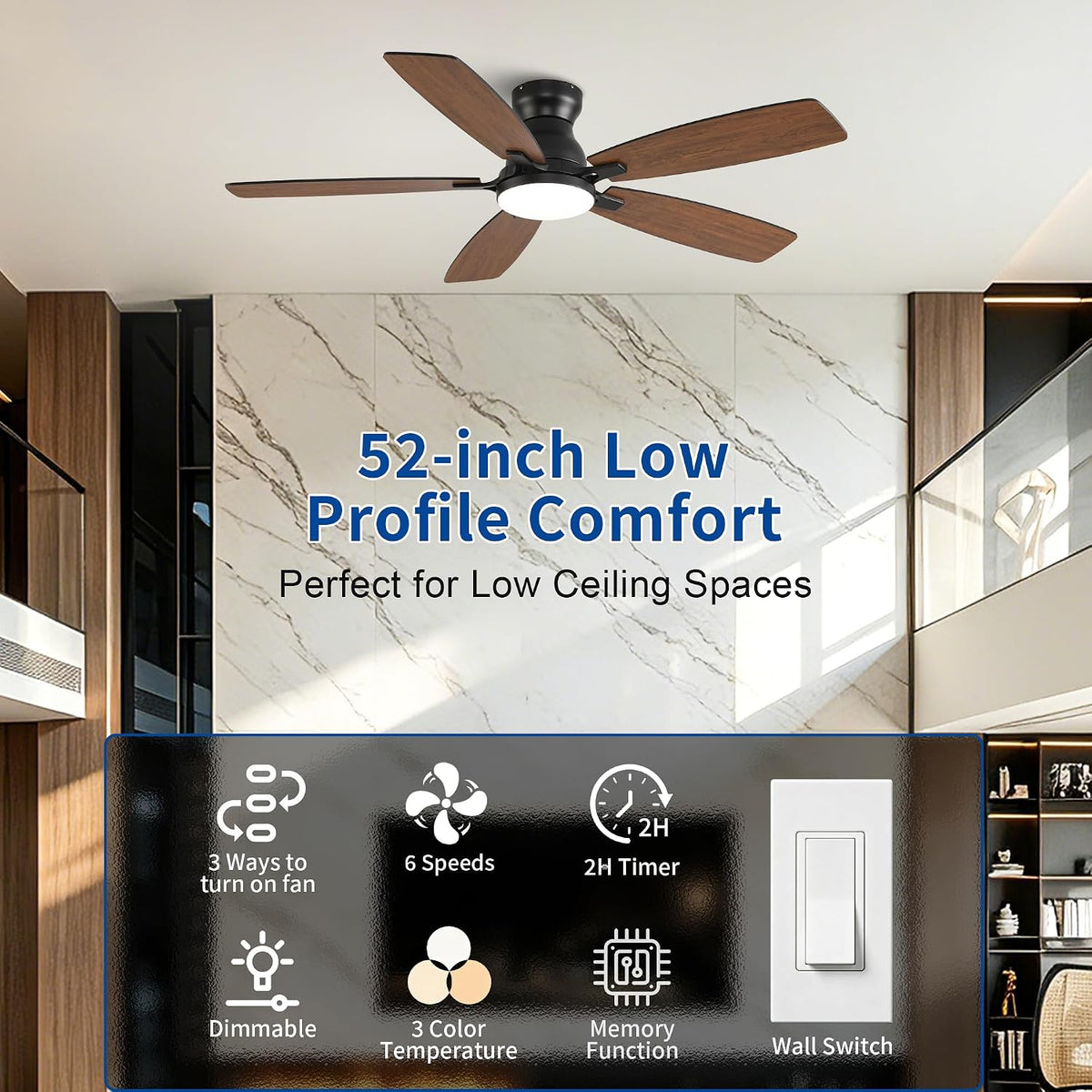NKPU Ceiling Fans with Lights, Low Profile Ceiling Fan with Light and Remote/...