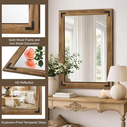 AMOISE Farmhouse Bathroom Vanity Mirror 40"x28" Vintage Rustic Wall Mirror | Wood Frame, Over Sink Mirror for Bathroom, Entryway, Bedroom, Living Room, Vertical or Horizontal Hanging