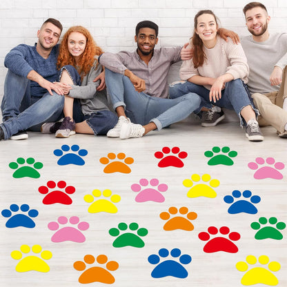 ReliThick 30 Pcs Large Paw Print Floor Decals Wall Clings Window Stickers | Self Adhesivereusable Multicolor Vinyl Paw Print Decals, 7.6 Inch Dog Footprint for Bedroom, Living Room Home Wall Decoration