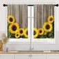Sunflower Kitchen Curtains 36 Inch Length Farmhouse Window Short Tier Curtains Over Sink Set of 2, Wooden Board Flower Summer Vintage Small Kitchen Decor 26x36 Inch