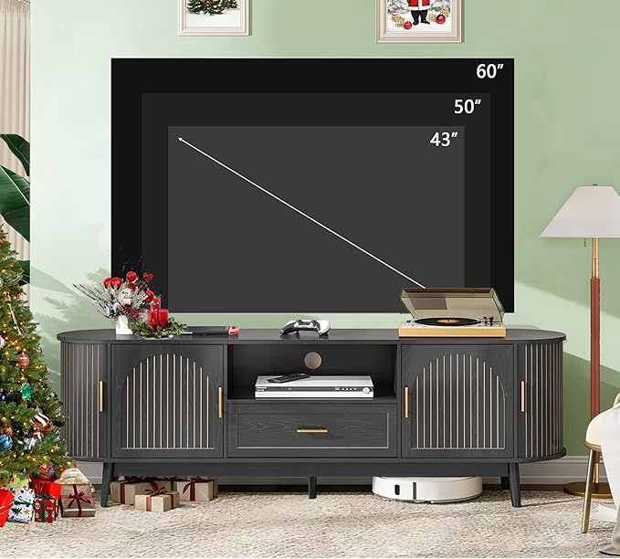 70" Fluted TV Stand for Tvs up to 80", Mid-Century Modern Entertainment Center - Image 3