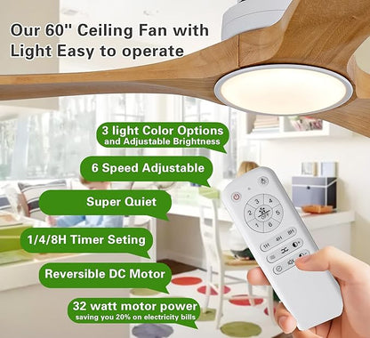 Gaizw Ceiling Fans with Lights and Remote Control, 60 Inch Ceiling Fan with - Image 2
