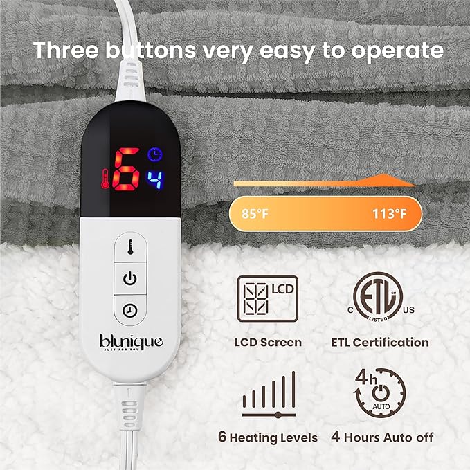 Heated Blanket Electric Throw Waffle, 50x60 Inches Sherpa Fleece Fast Heating - Image 5