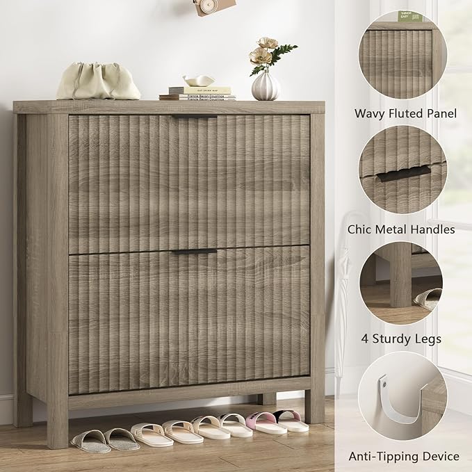 Shoe Cabinet Storage for Entryway, Fluted Shoe Cabinet - Image 6