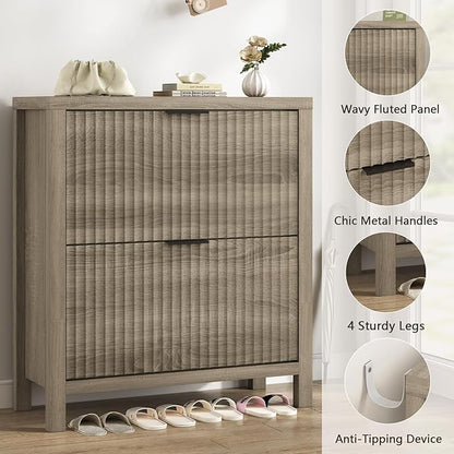 Shoe Cabinet Storage for Entryway, Fluted Shoe Cabinet - Image 6