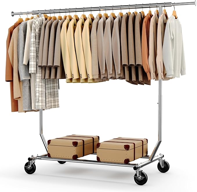 HOKEEPER Clothes Rack with Lockable Wheels Height Adjustable Clothing Rack by HOKEEPER