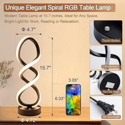 Modern Table Lamp, 7 Colors 10 Light Modes Spiral Design Table Lamp, Touch - Image 6