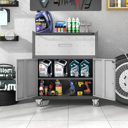 Metal Storage Cabinet with Wheels, Rolling Tool Cabinet with Adjustable Shelve - Image 2