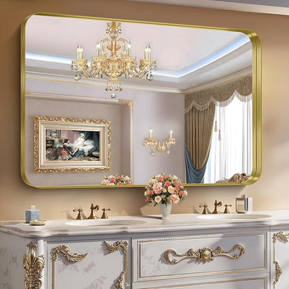 CIRCUMI Gold Bathroom Mirror, Rounded Corner, Tempered Glass, Large Mirror by CIRCUMIMirror