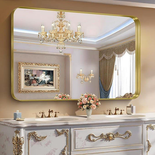 CIRCUMI Gold Bathroom Mirror, Rounded Corner, Tempered Glass, Large Mirror by CIRCUMIMirror