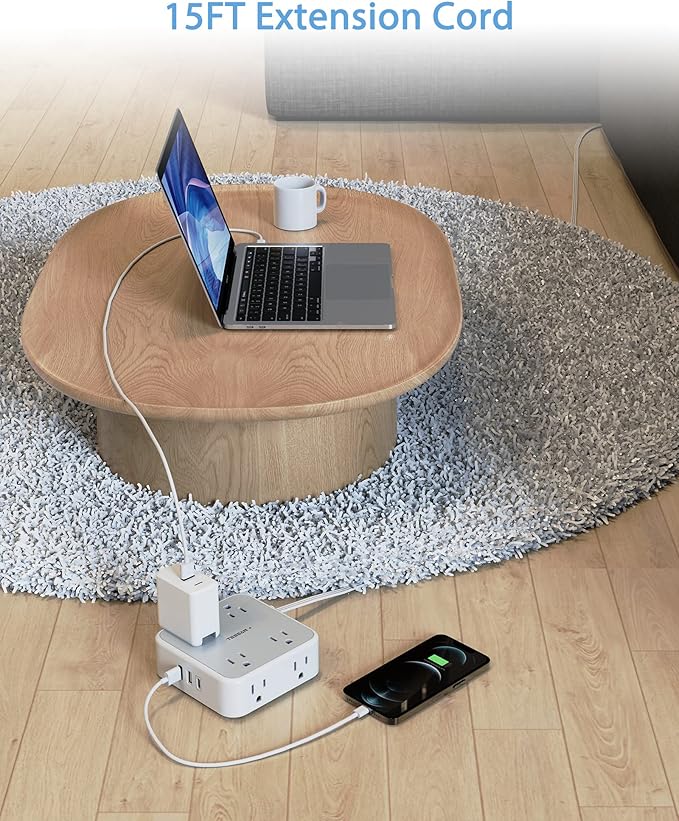 TESSAN Surge Protector Power Strip 15 Ft Cord, 8 Widely Spaced Outlets - Image 5