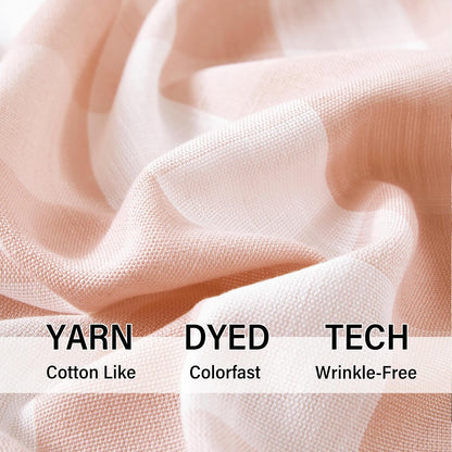 Pompom Buffalo Check Curtains Blush Pink and White Plaid Window Treatment Set for Kitchen Living Room, Dinning, 95 inch Rustic Farmhouse Curtain Drapes for Kids Dorm 42"x95" 2pcs Rod Pocket, Coral