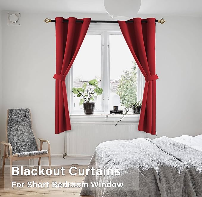 KOUFALL Red Kitchen Curtains, Short Blackout Window Curtains - Image 2