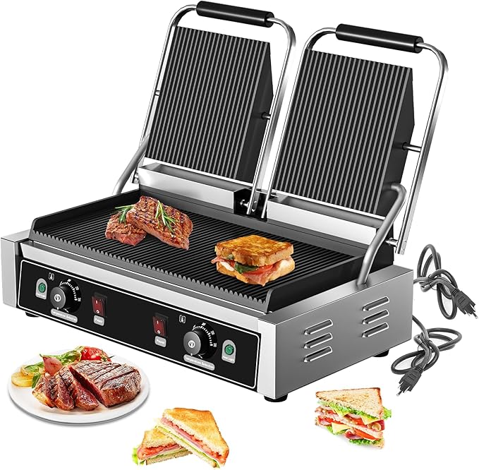 Commercial Dual Head Panini Grill, 3400W Electric Sandwich Panini Maker by Culistra