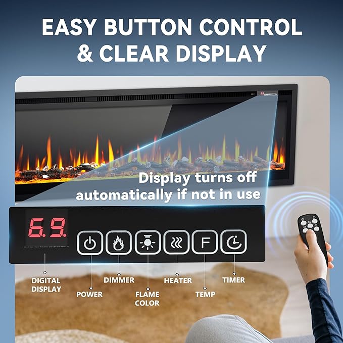 EUHOMY 60 Inch Electric Fireplace Recessed Wall Mounted Freestanding - Image 4