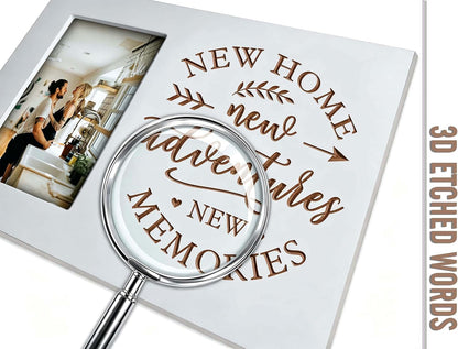Yudarte Housewarming Gifts For New Home - Engraved White Rustic Picture Frame 4x6 Inches Photo - Unique First Time House Owner Gifts for Men and Women