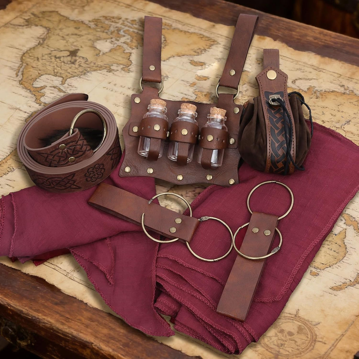 Pirate Costume Accessories Bandana Renaissance Belt Pouch for Cosplay