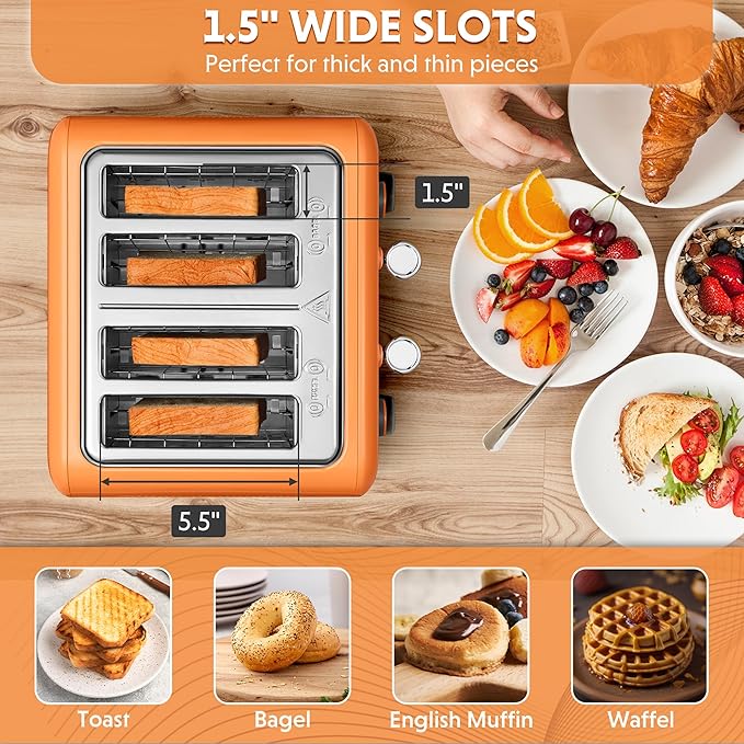 BUYDEEM DT640 4-Slice Toaster, Extra Wide Slots, Retro Stainless Steel - Image 3