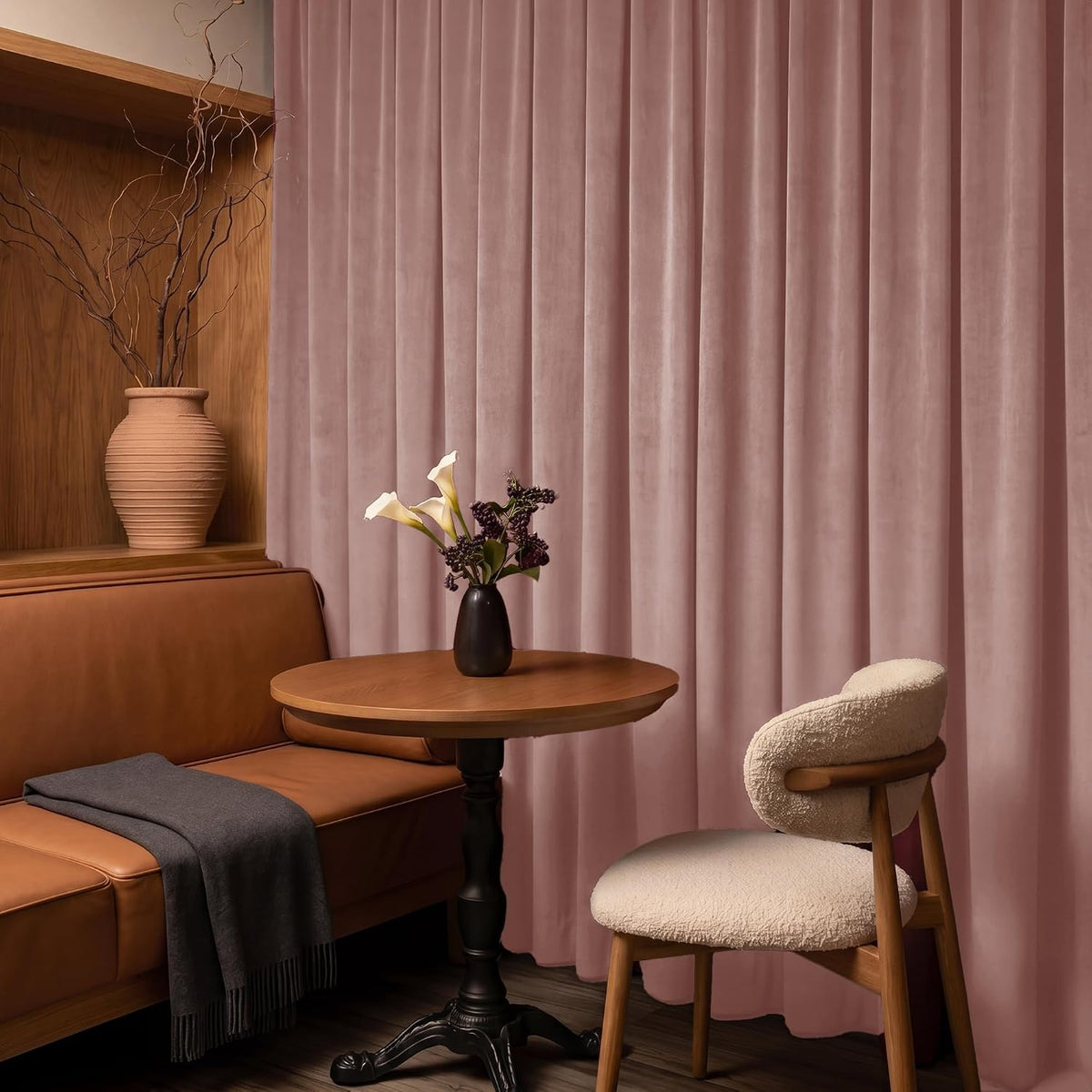 RYB HOME Velvet Curtains 102 inches Long, Extra Long High Ceiling Curtains | Thermal Insulated,Luxurious Home Decor,OEKO-TEX Certified,Apartment Loft Large Windows,W52 x L102,Baby Pink,2 Panels Set