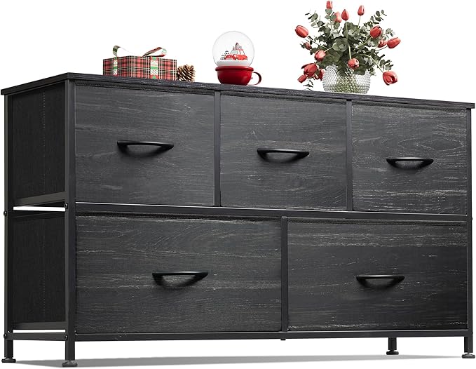 WLIVE Dresser for Bedroom with 5 Drawers, Wide Chest of Drawers, Fabric Dresser by WLIVE