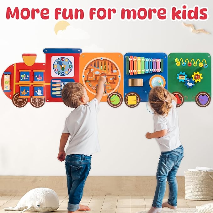 Train Activity Wall Busy Board Panels | 11-in-1 Wooden Sensory Wall Panel - Image 3