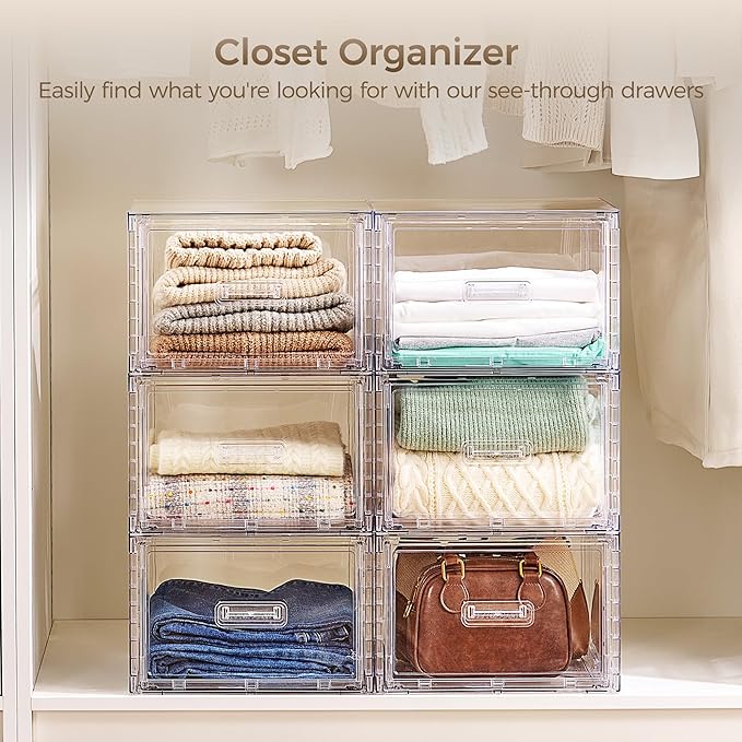 Vtopmart 3 Pack 18QT Clear Stackable Storage Drawers, Easily Assemble Closet - Image 4