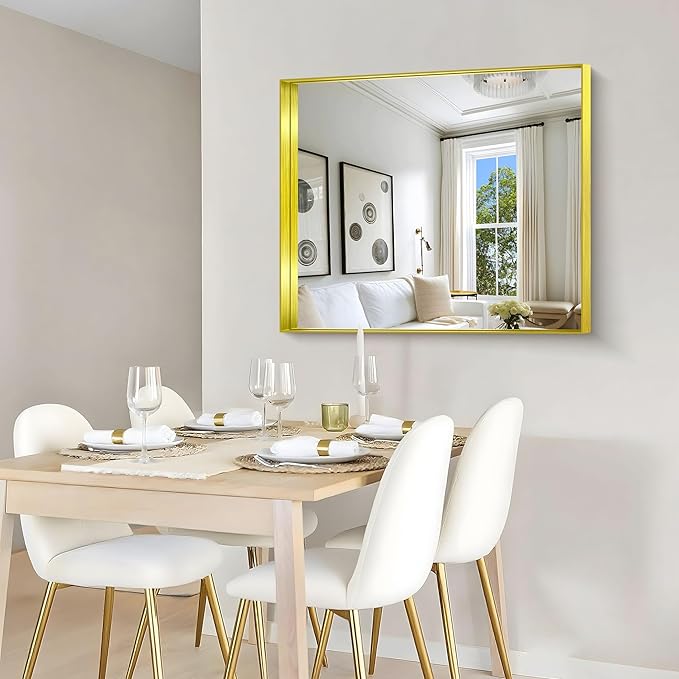 CIRCUMI Gold Bathroom Mirror, Brushed Finish, Tempered Glass, Mirror - Image 5