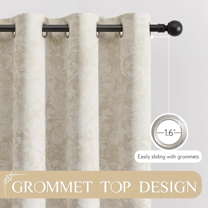 Beauoop Beige Floral Jacquard Blackout Curtains 96 Inches Long 2 Panels - Image 6