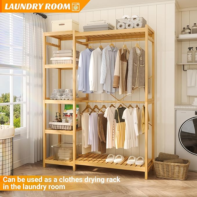 Homykic Bamboo Clothes Rack Garment Rack - Image 8