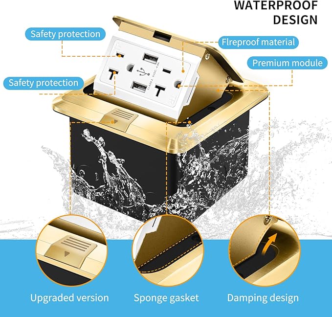Vagueior Recessed Floor Electrical Outlet Kit, Waterproof Electrical Outlet - Image 3