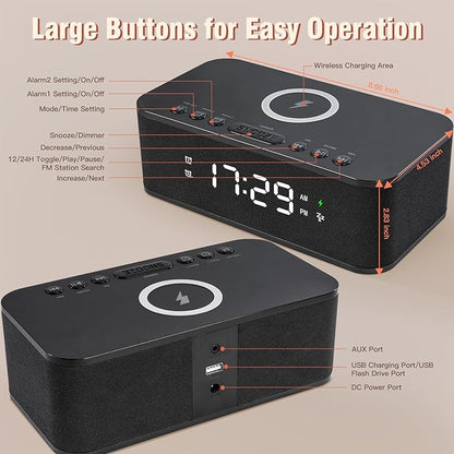 Dual Alarm Clock Radio Bedroom, Digital Alarm Clocks Bedrooms Bluetooth - Image 8