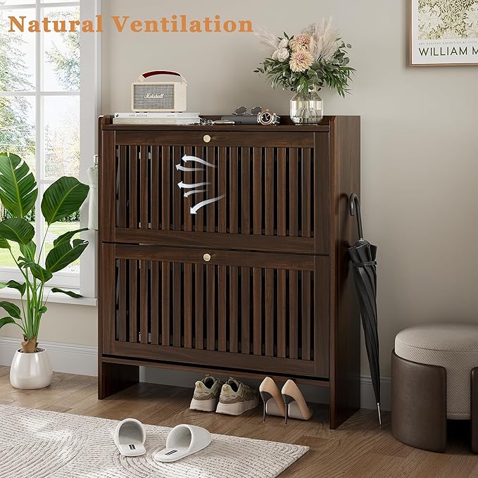 wanan 31.5" Shoe Cabinet with 2 Flip Slatted Drawers, Adjustable & Removable - Image 5