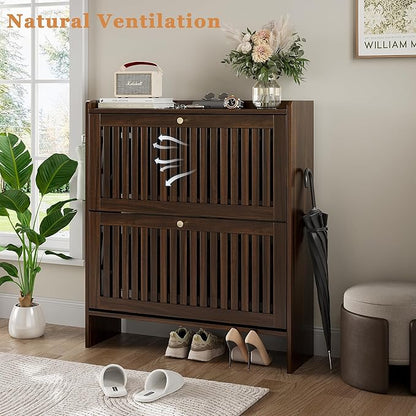wanan 31.5" Shoe Cabinet with 2 Flip Slatted Drawers, Adjustable & Removable - Image 5